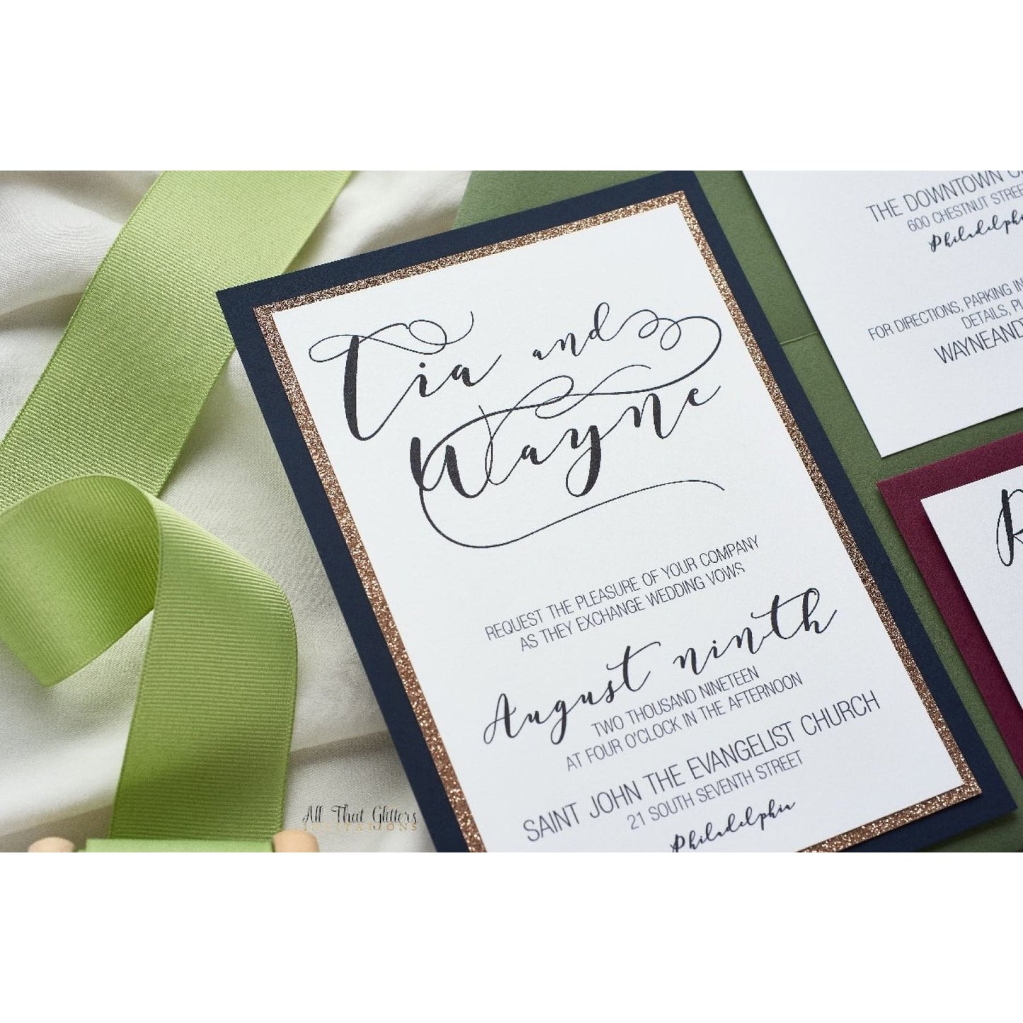 Hand Calligraphy Wedding Invitation, Tia - All That Glitters Invitations