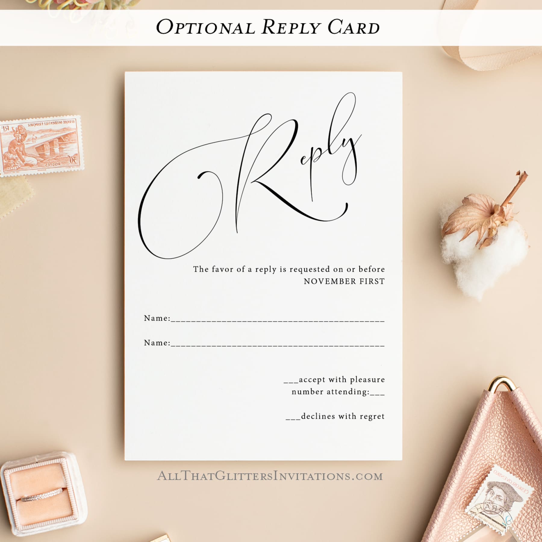 Handscript Calligraphy Wedding Invitation, Stacy - All That Glitters Invitations