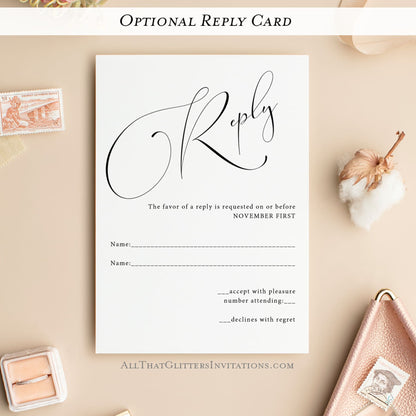 Handscript Calligraphy Wedding Invitation, Stacy - All That Glitters Invitations