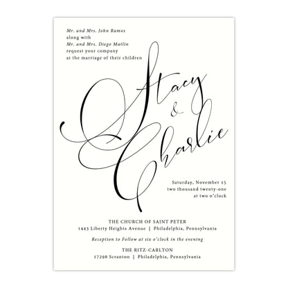 Handscript Calligraphy Wedding Invitation, Stacy - All That Glitters Invitations