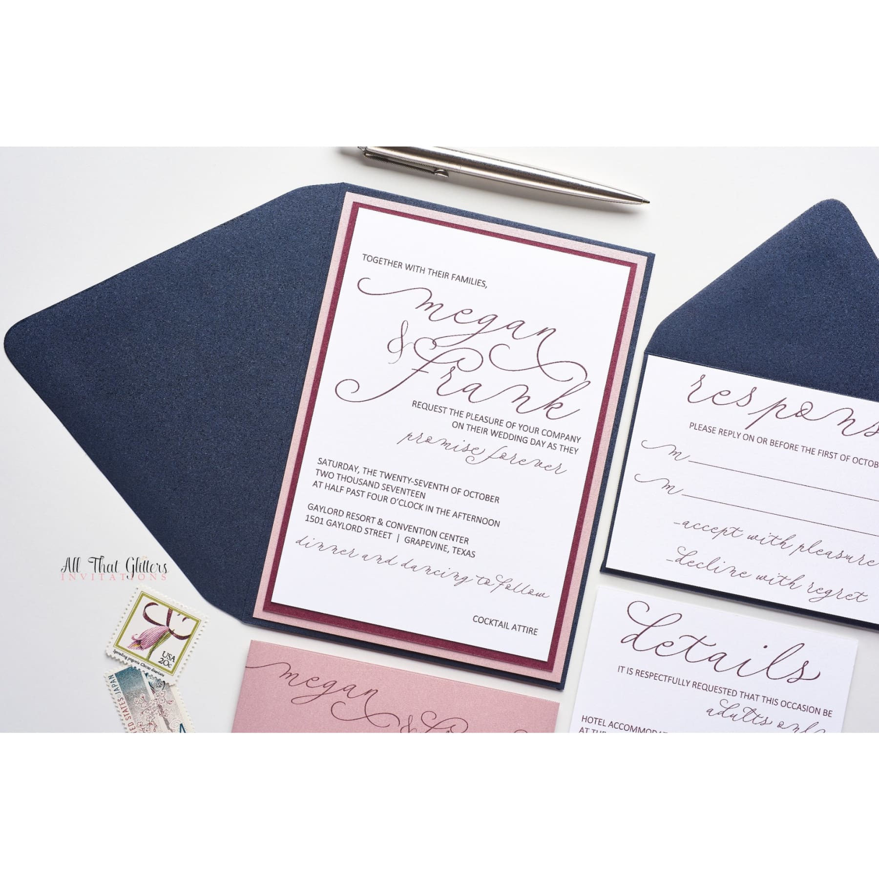 Handwritten Wedding Invitation, Megan - All That Glitters Invitations