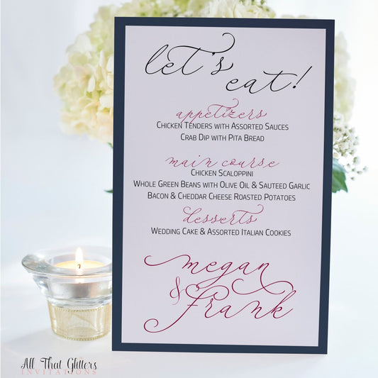 Handwritten Wedding Reception Menu, Megan - All That Glitters Invitations
