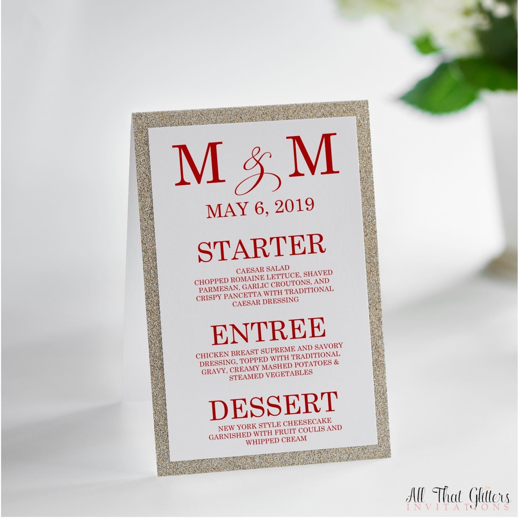 Initials Wedding Reception Menu, Melanie - All That Glitters Invitations