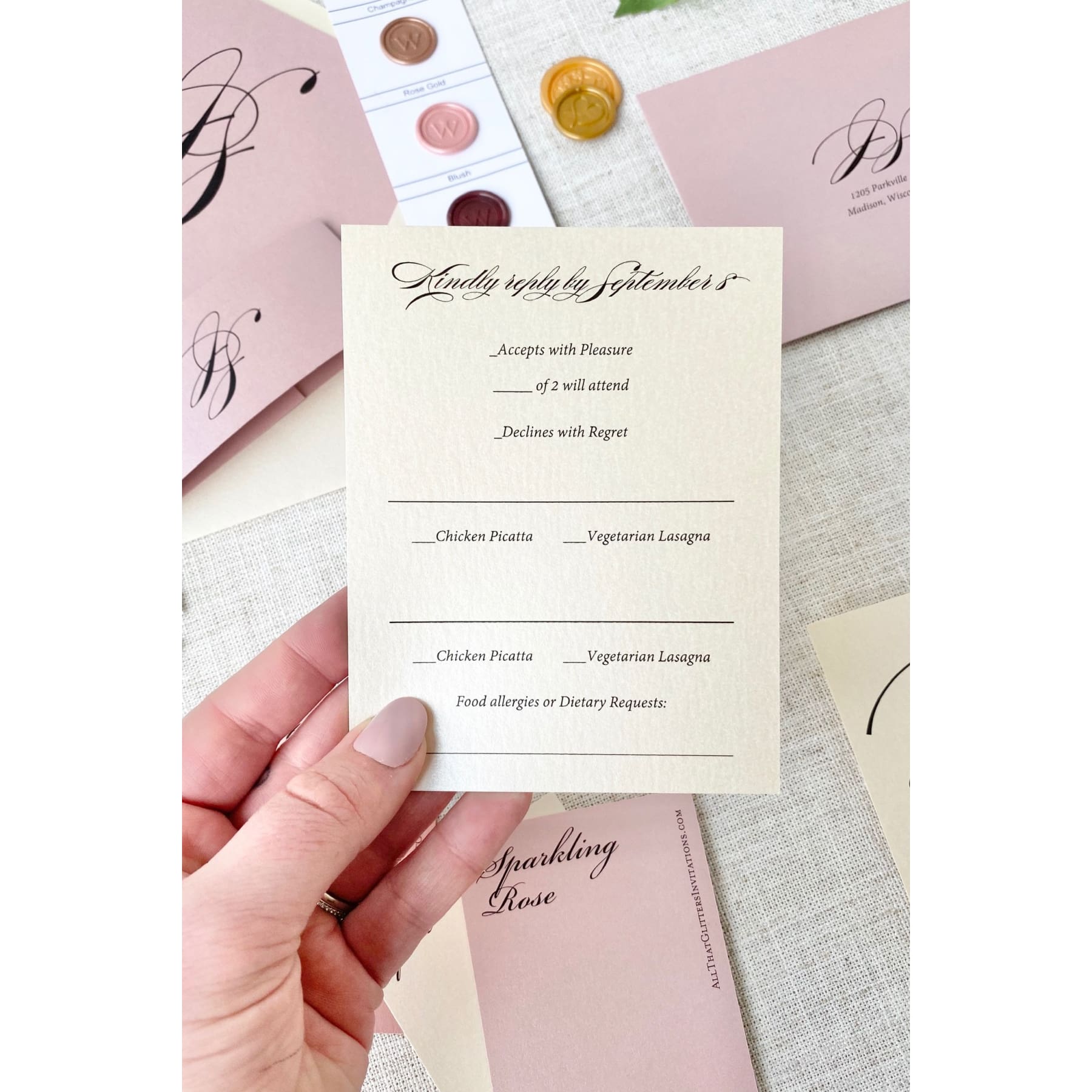 Large Initial Wedding Invitation on colored paper - All That Glitters Invitations