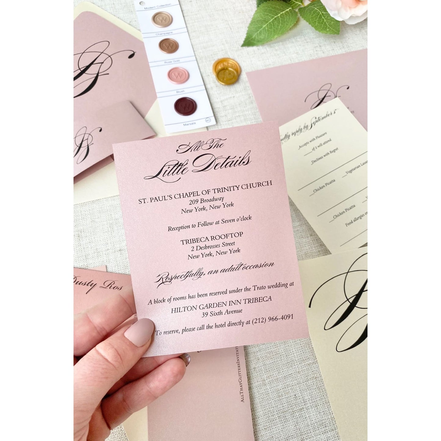 Large Initial Wedding Invitation on colored paper - All That Glitters Invitations