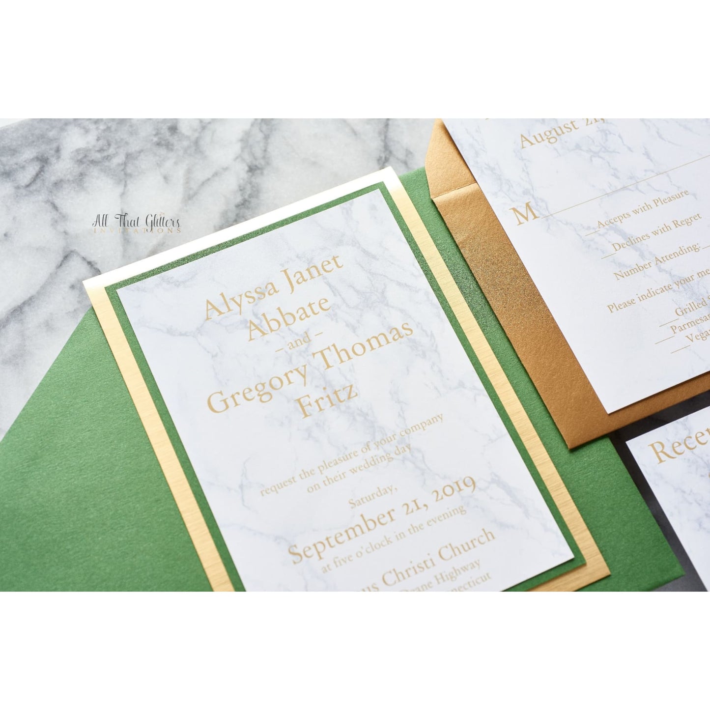 Marble and Foil Wedding Invitation, Alyssa - All That Glitters Invitations