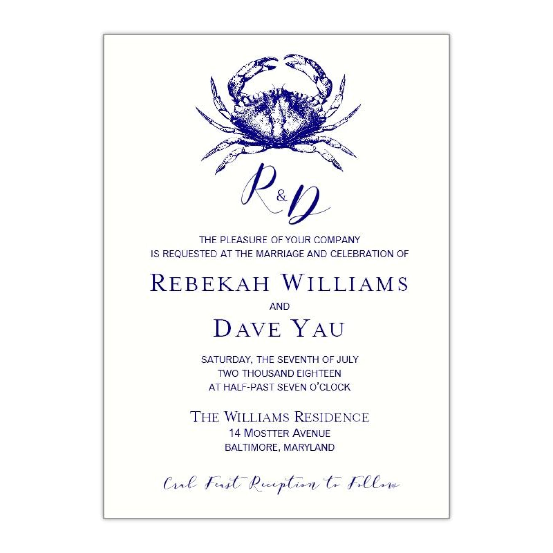 Maryland Blue Crab Wedding Invitations - All That Glitters Invitations