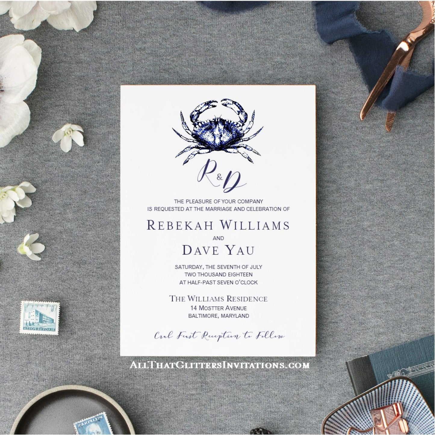 Maryland Blue Crab Wedding Invitations - All That Glitters Invitations