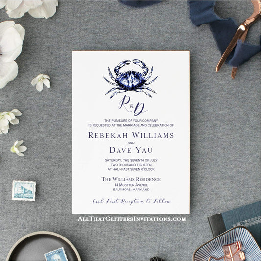 Maryland Blue Crab Wedding Invitations - All That Glitters Invitations