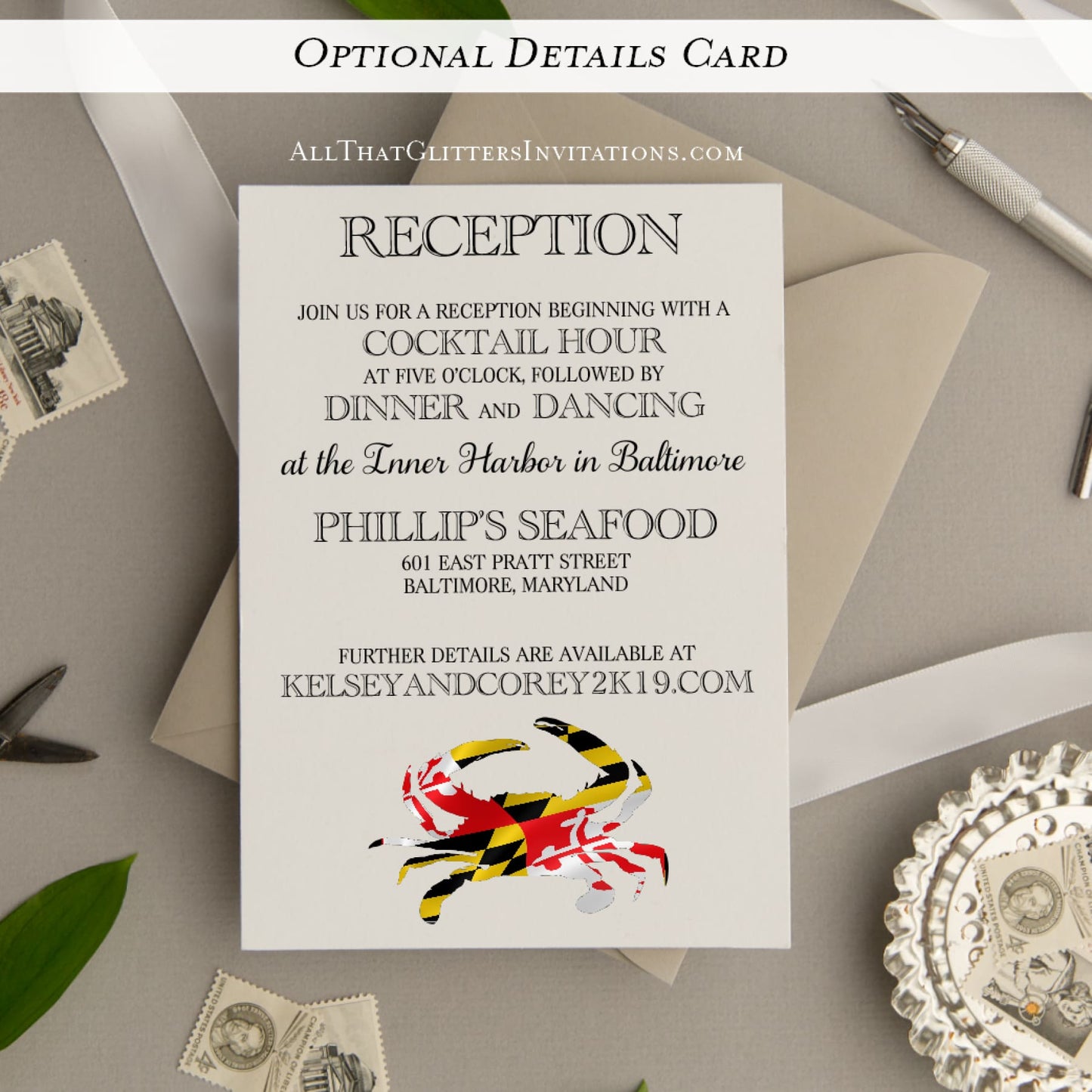 Maryland Flag Crab Wedding Invitation, Kelsey - All That Glitters Invitations