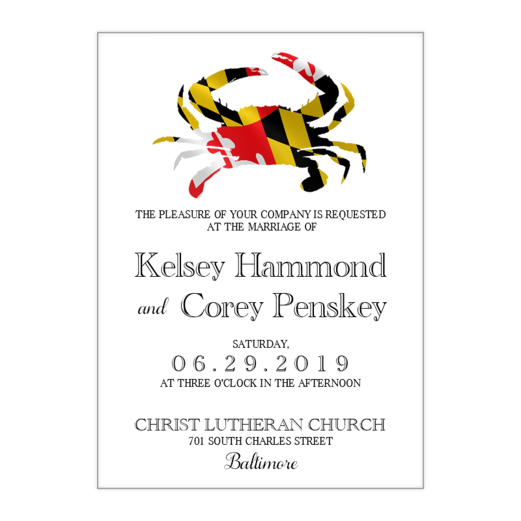 Maryland Flag Crab Wedding Invitation, Kelsey - All That Glitters Invitations