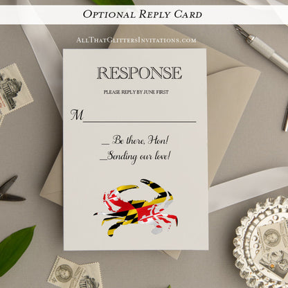 Maryland Flag Crab Wedding Invitation, Kelsey - All That Glitters Invitations