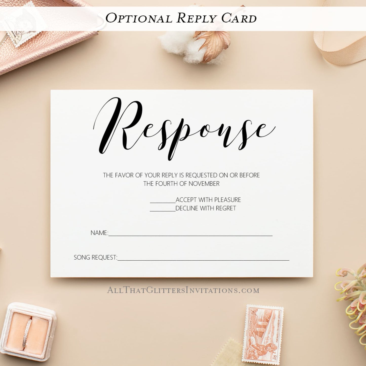 Modern Calligraphy Wedding Invitation, Francesca - All That Glitters Invitations