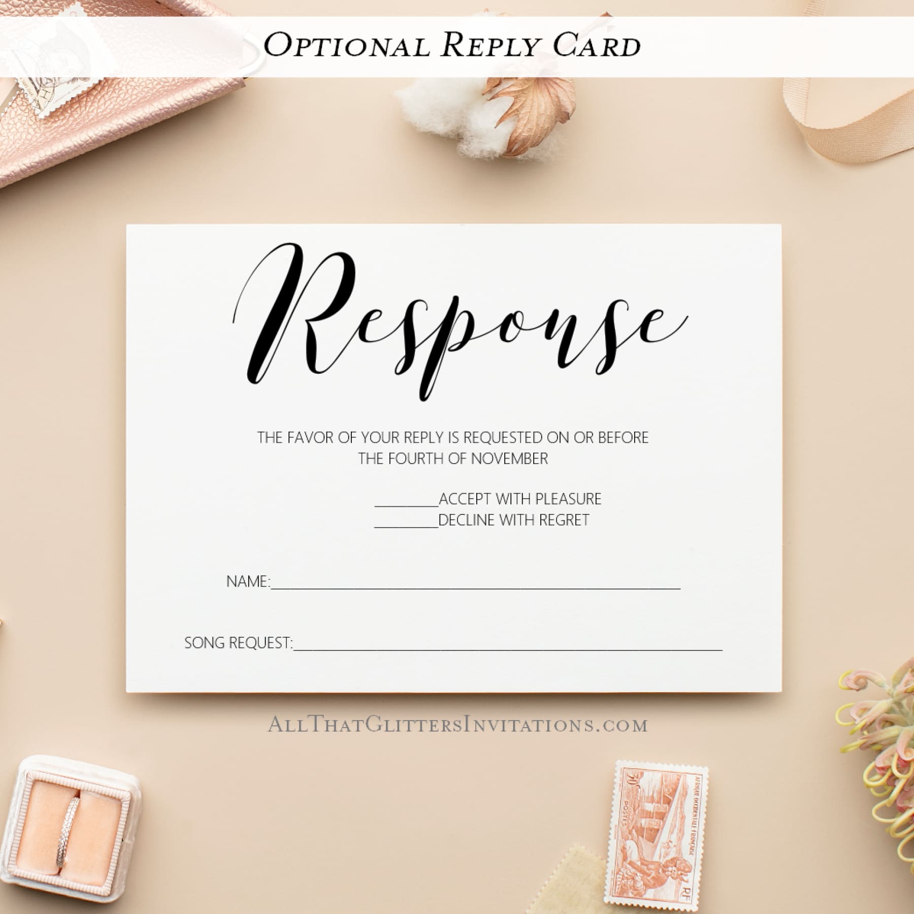 Modern Calligraphy Wedding Invitation, Francesca - All That Glitters Invitations