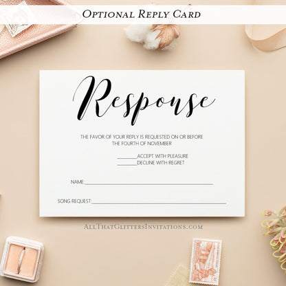 Modern Calligraphy Wedding Invitation, Francesca - All That Glitters Invitations