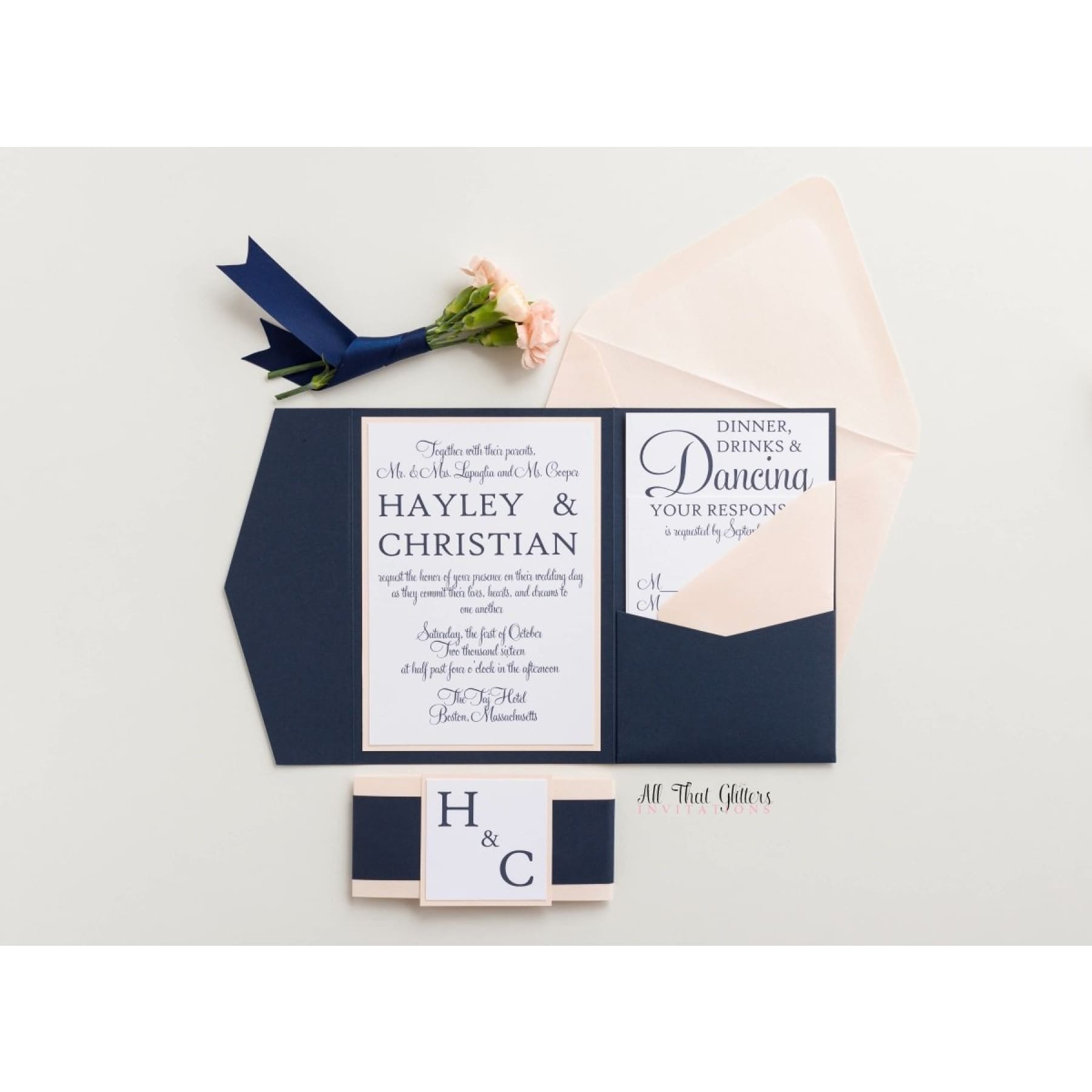 Modern Classic Wedding Invitation, Hayley - All That Glitters Invitations