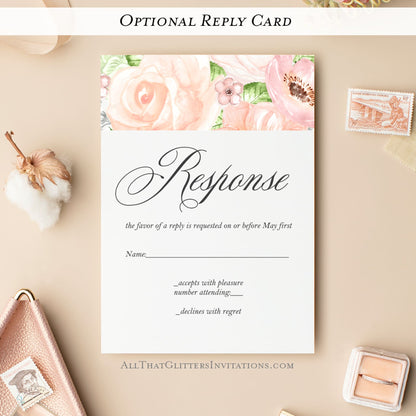 Modern Floral Wedding Invitation, Olivia - All That Glitters Invitations