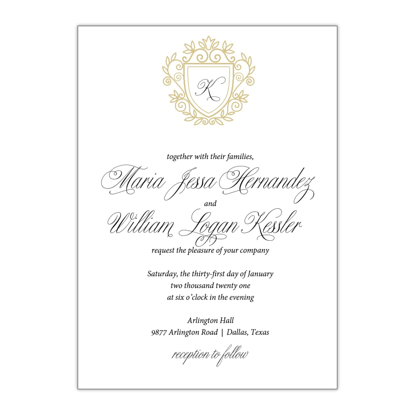 Modern Monogram Crest Wedding Invitation - All That Glitters Invitations