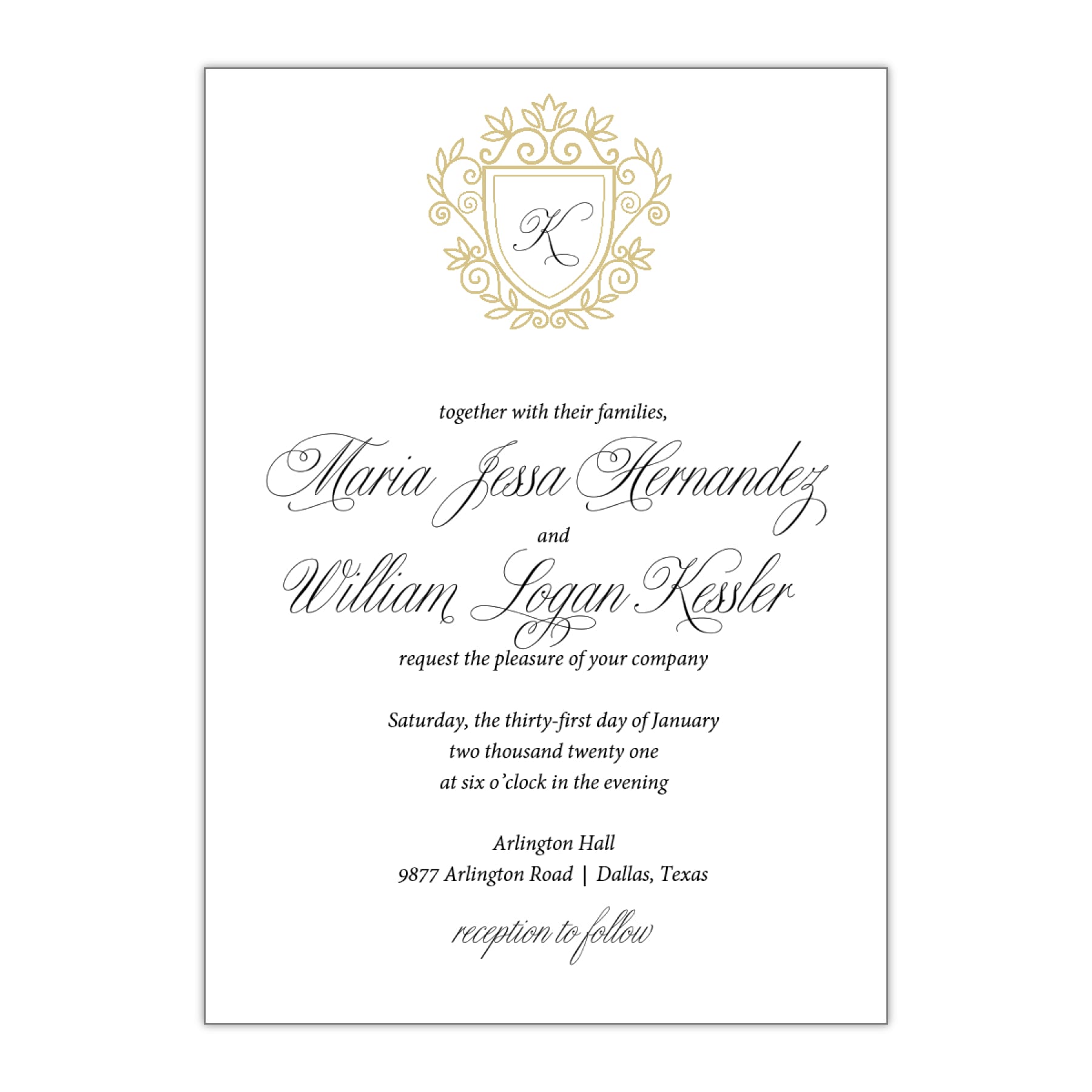 Modern Monogram Crest Wedding Invitation - All That Glitters Invitations