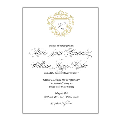 Modern Monogram Crest Wedding Invitation - All That Glitters Invitations