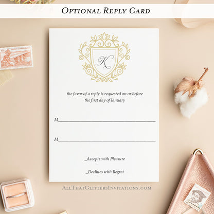 Modern Monogram Crest Wedding Invitation - All That Glitters Invitations
