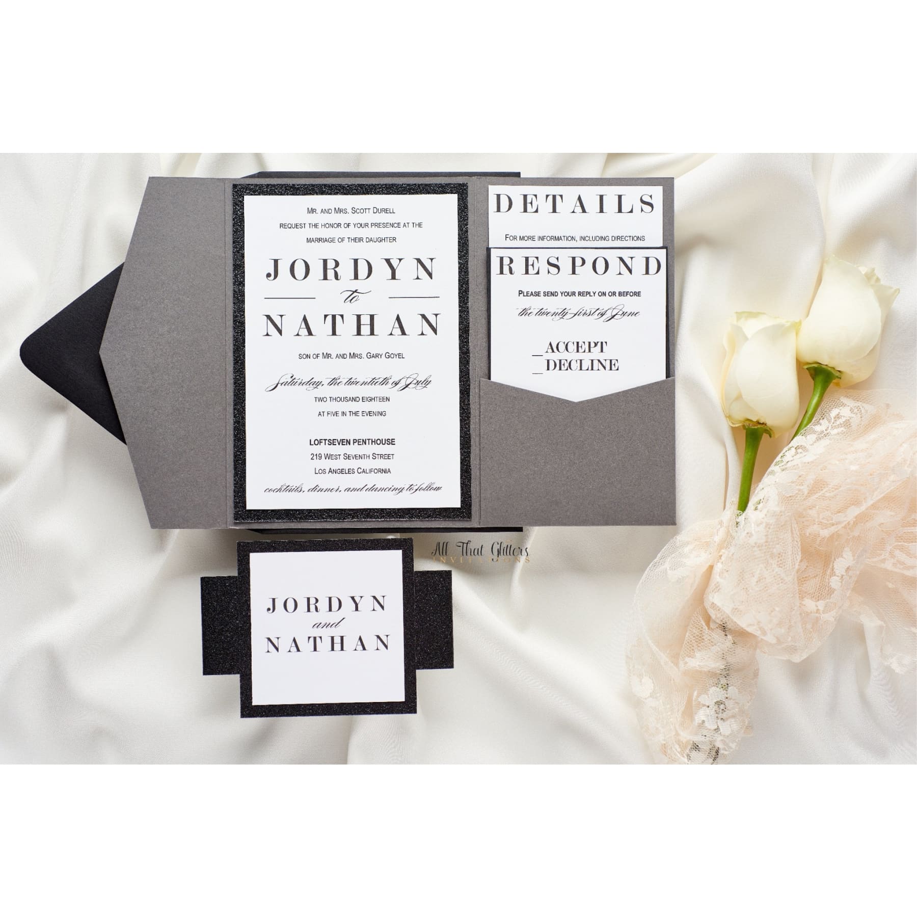 Modern Pocketfold Invitation, Jordan - All That Glitters Invitations