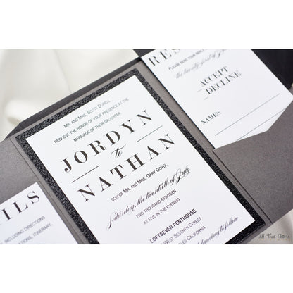 Modern Pocketfold Invitation, Jordan - All That Glitters Invitations