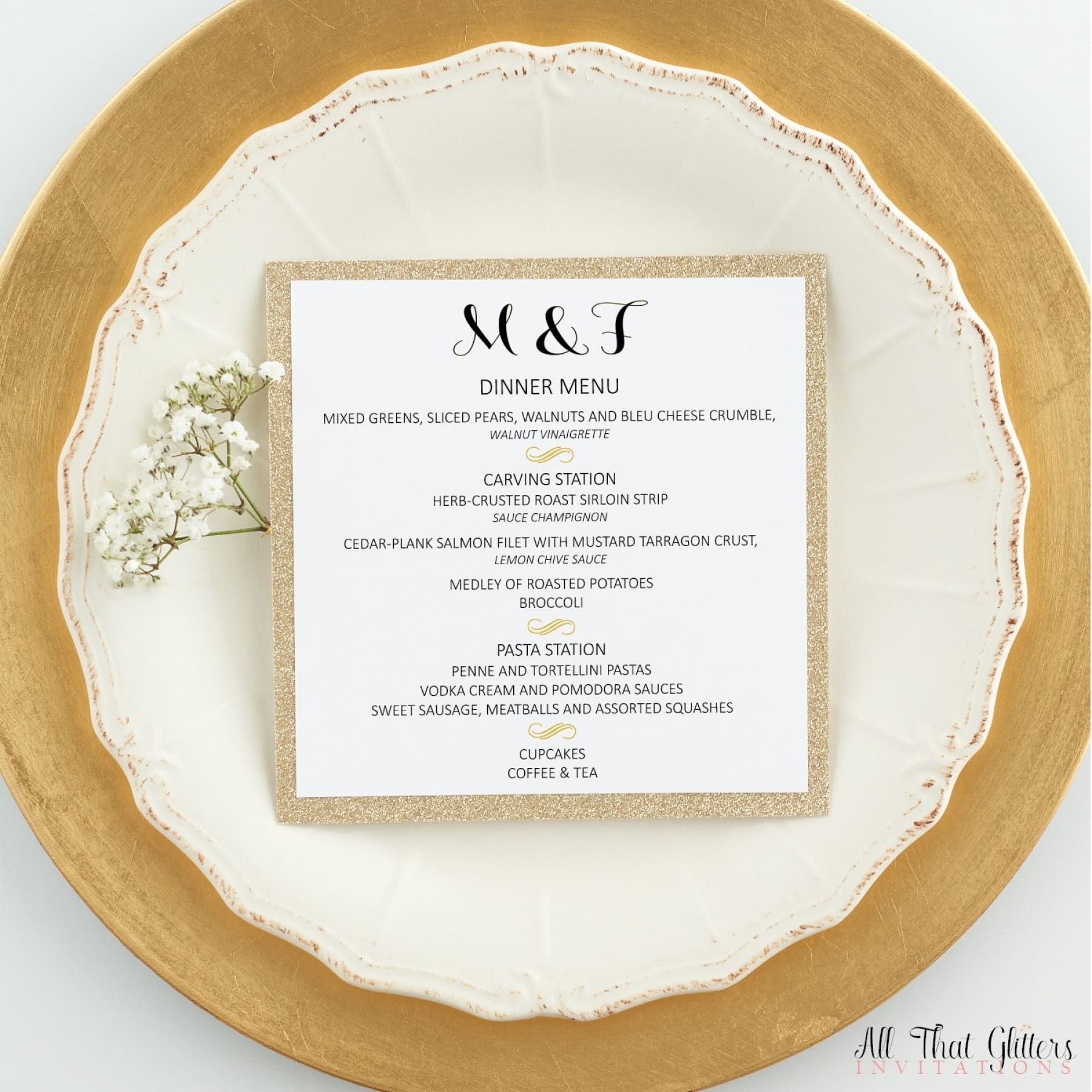Modern Wedding Reception Dinner Menu, Madelyn - All That Glitters Invitations