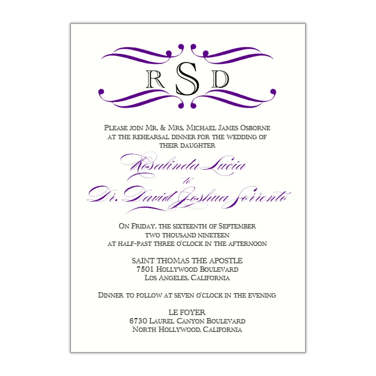 Monogram Flourish Rehearsal Dinner Invitation, Rosie - All That Glitters Invitations