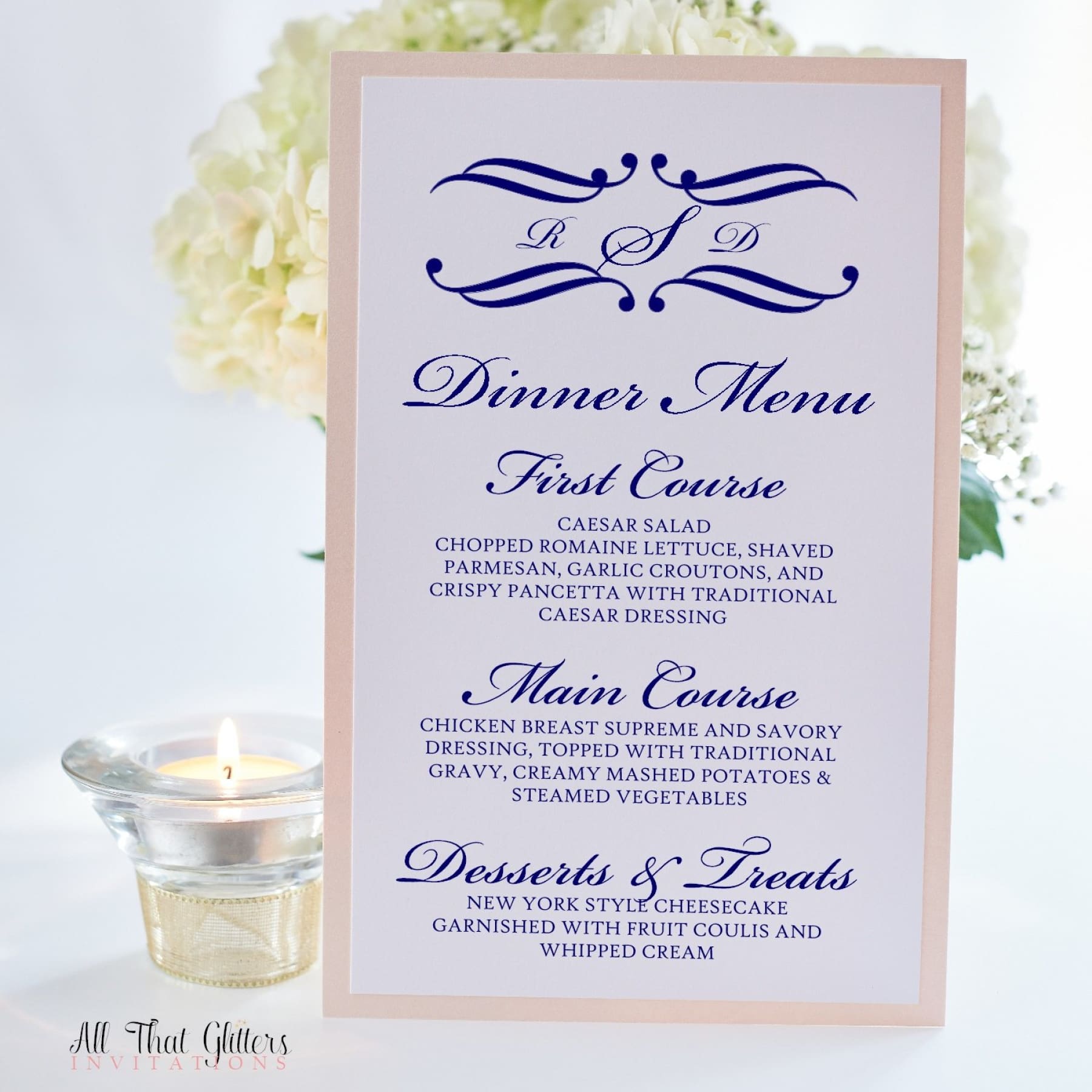 Monogram Wedding Reception Menu, Rosie - All That Glitters Invitations