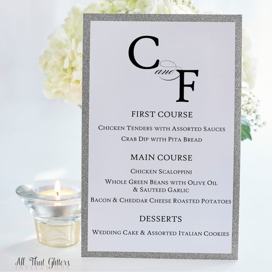 Monogrammed Wedding Reception Dinner Menu, Cristiana - All That Glitters Invitations