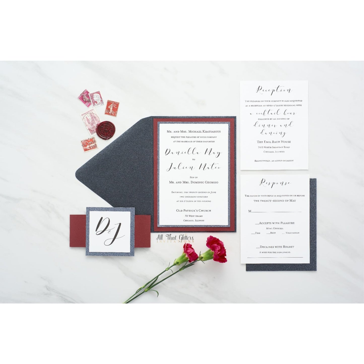 Moody Modern Wedding Invitation, Daniella - All That Glitters Invitations