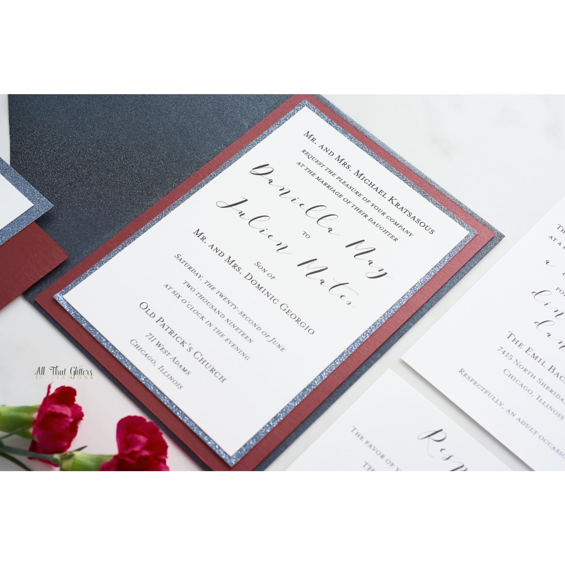 Moody Modern Wedding Invitation, Daniella - All That Glitters Invitations