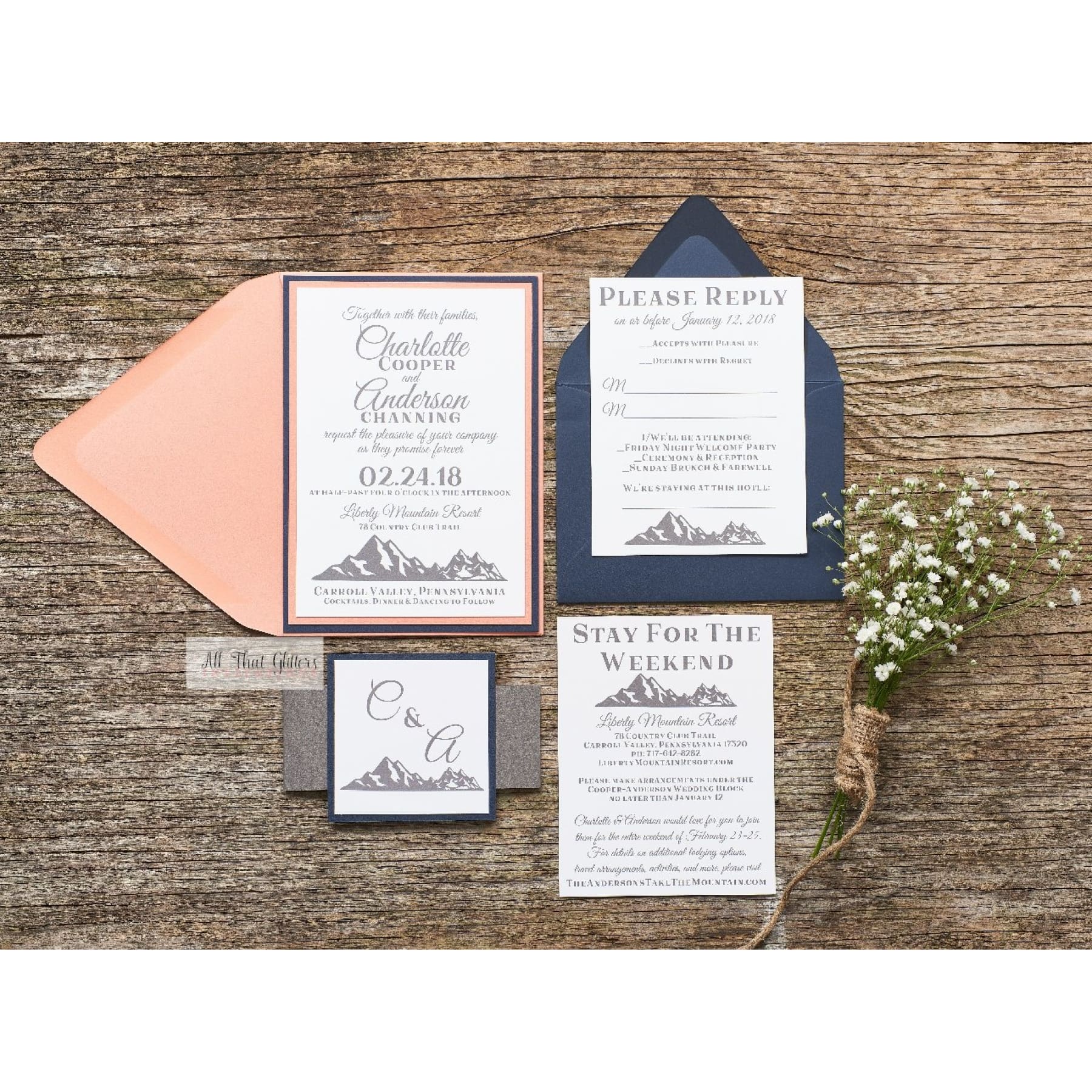 Mountain Wedding Invitation, Charlotte - All That Glitters Invitations