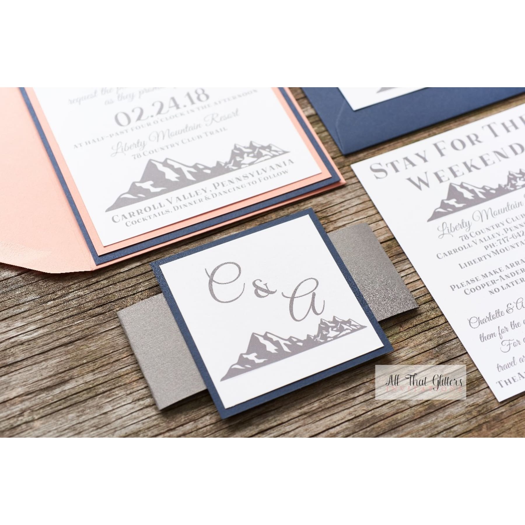 Mountain Wedding Invitation, Charlotte - All That Glitters Invitations