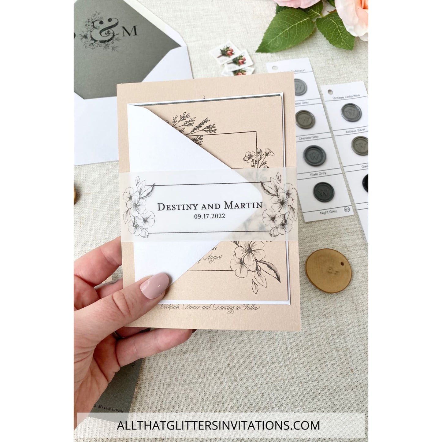 Multi-Color Wedding Invitation with Botanic Flower - All That Glitters Invitations