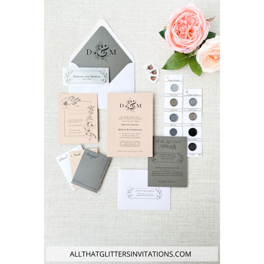 Multi-Color Wedding Invitation with Botanic Flower - All That Glitters Invitations