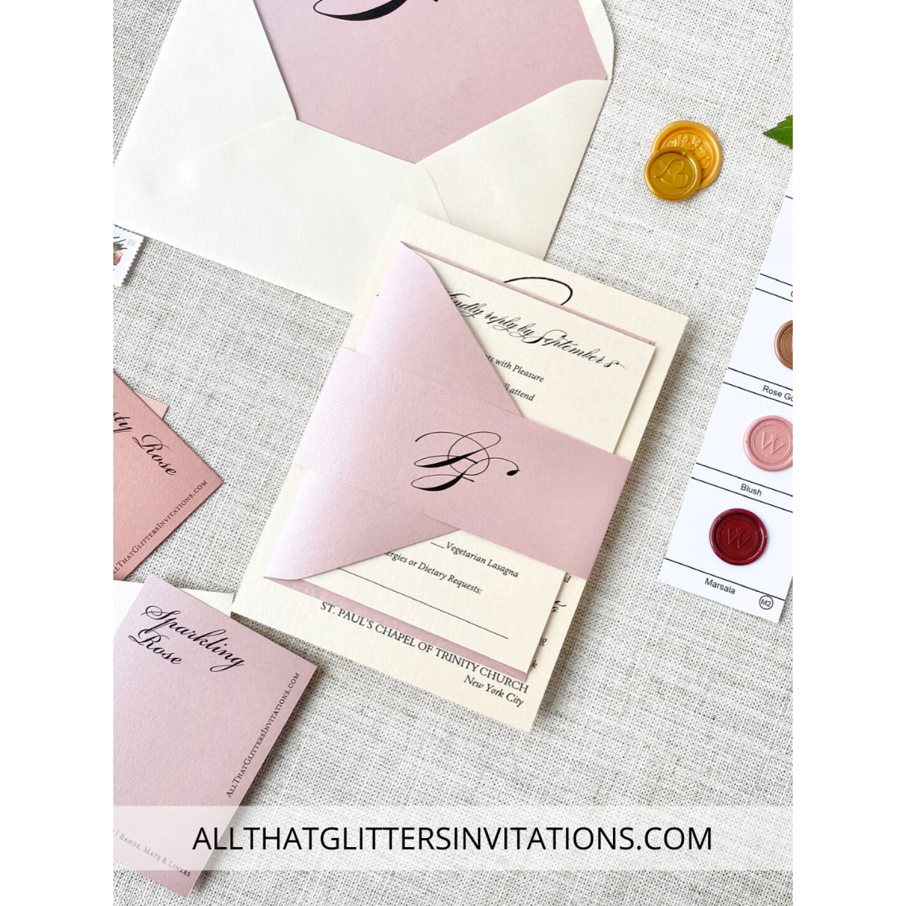 Multi-color wedding invitations with initial monogram - All That Glitters Invitations