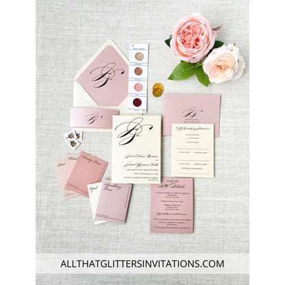 Multi-color wedding invitations with initial monogram - All That Glitters Invitations