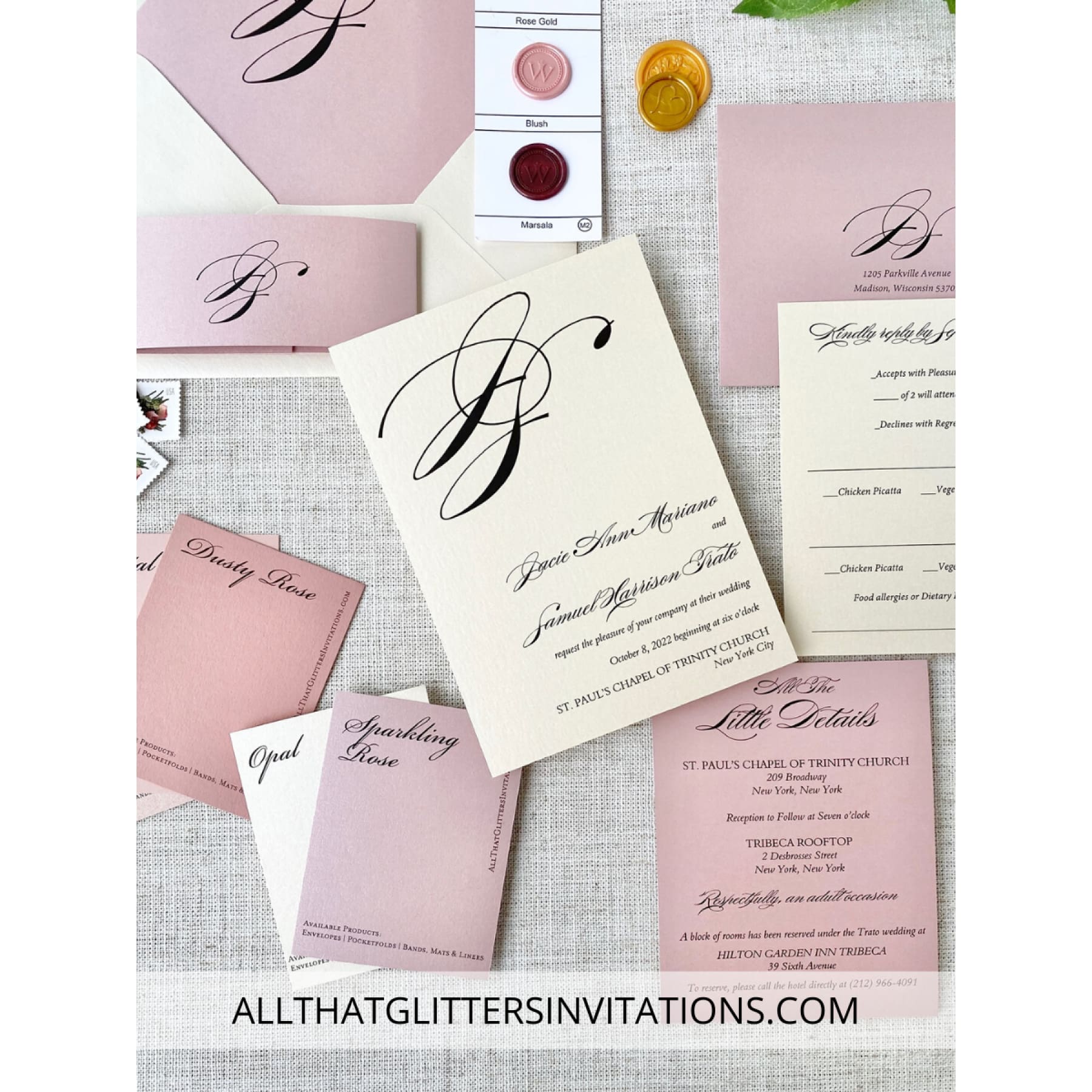 Multi-color wedding invitations with initial monogram - All That Glitters Invitations