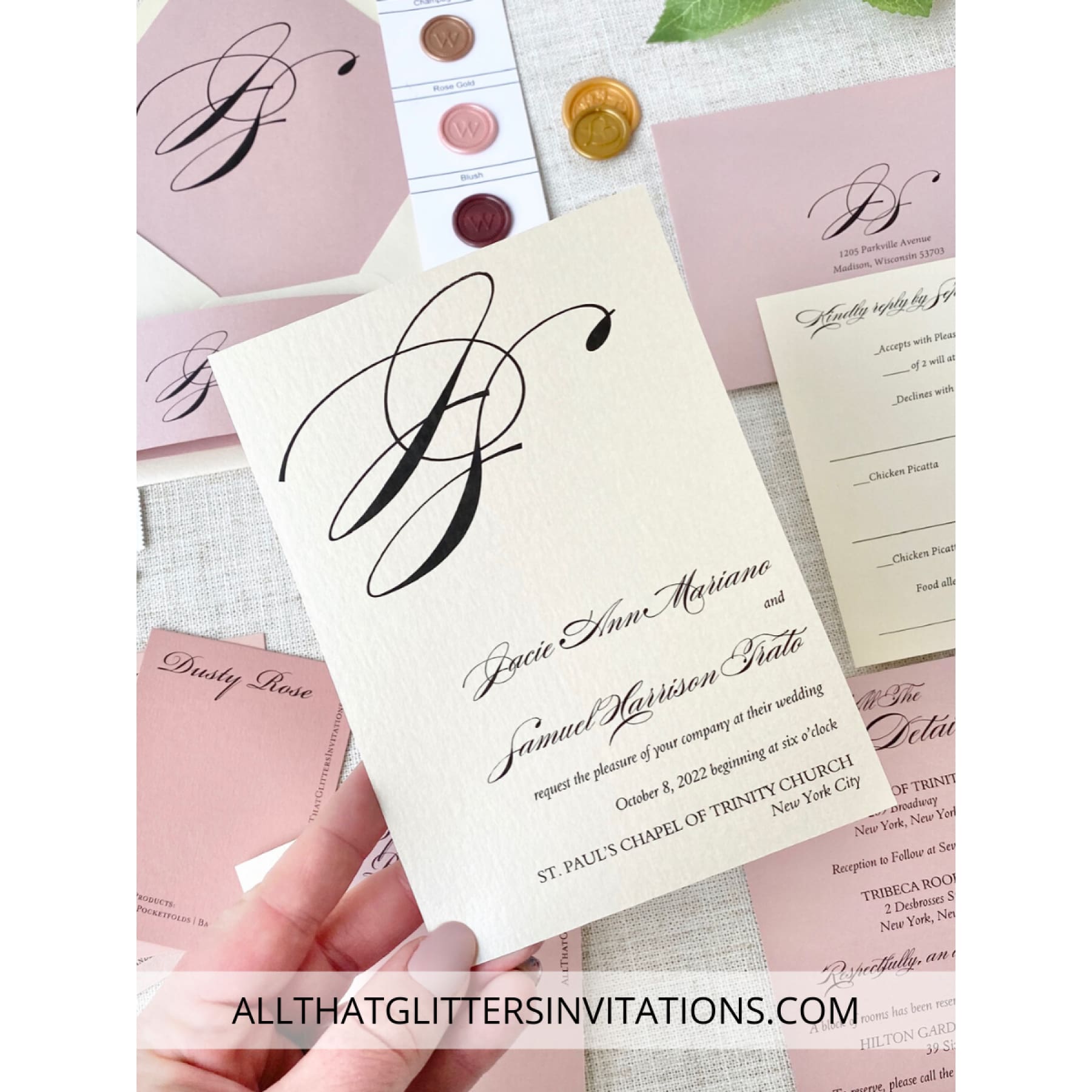 Multi-color wedding invitations with initial monogram - All That Glitters Invitations