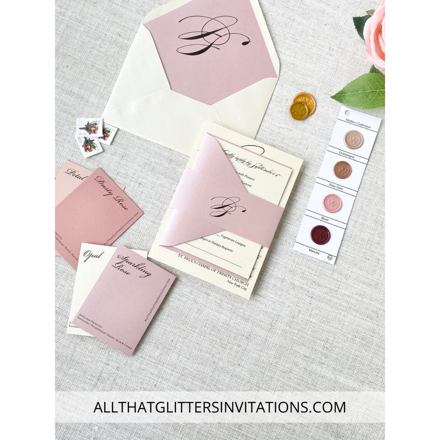 Multi-color wedding invitations with initial monogram - All That Glitters Invitations