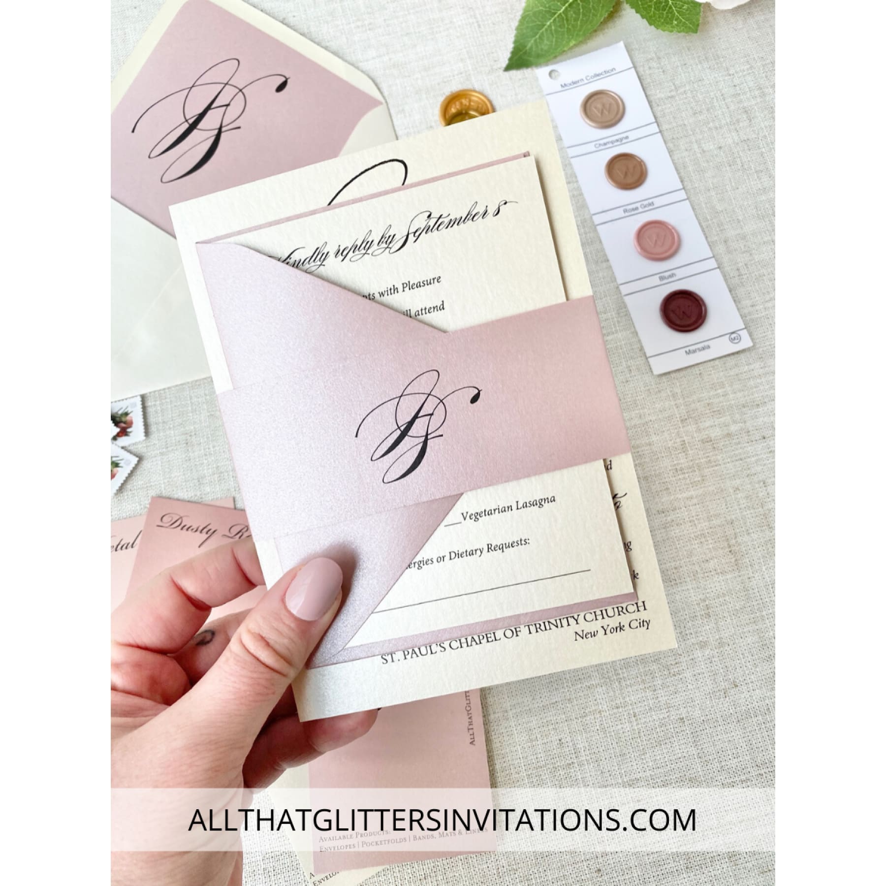 Multi-color wedding invitations with initial monogram - All That Glitters Invitations