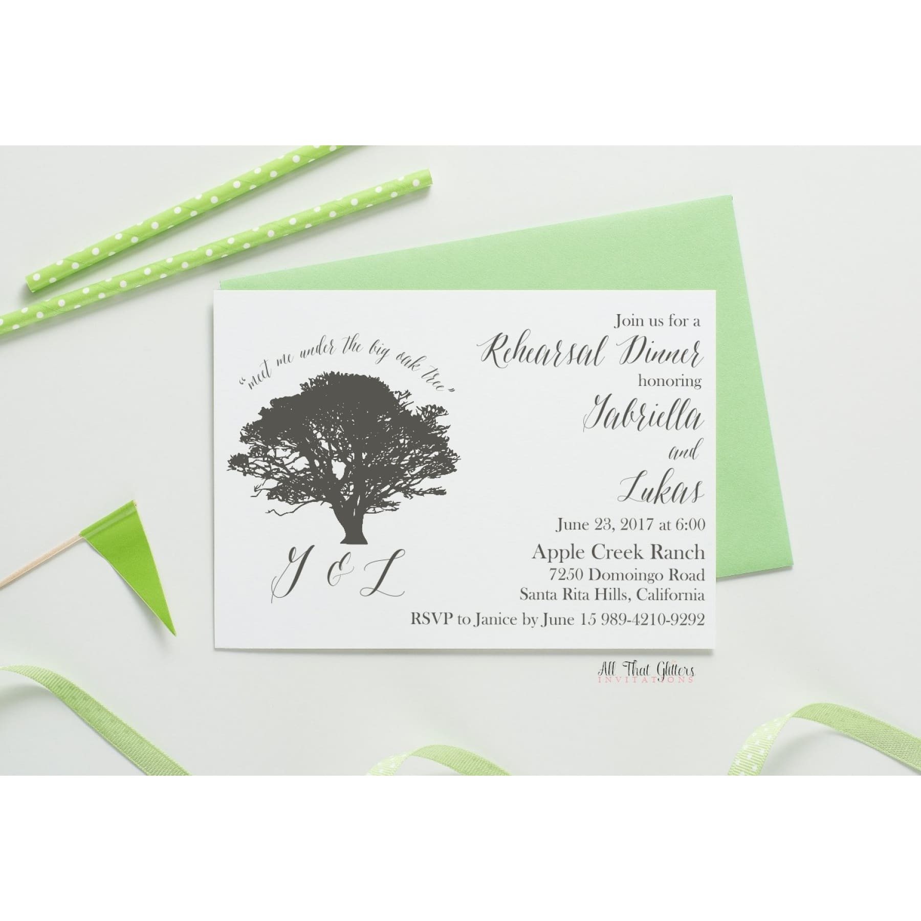 Oak Tree Rehearsal Dinner Invitation, Gabriella - All That Glitters Invitations