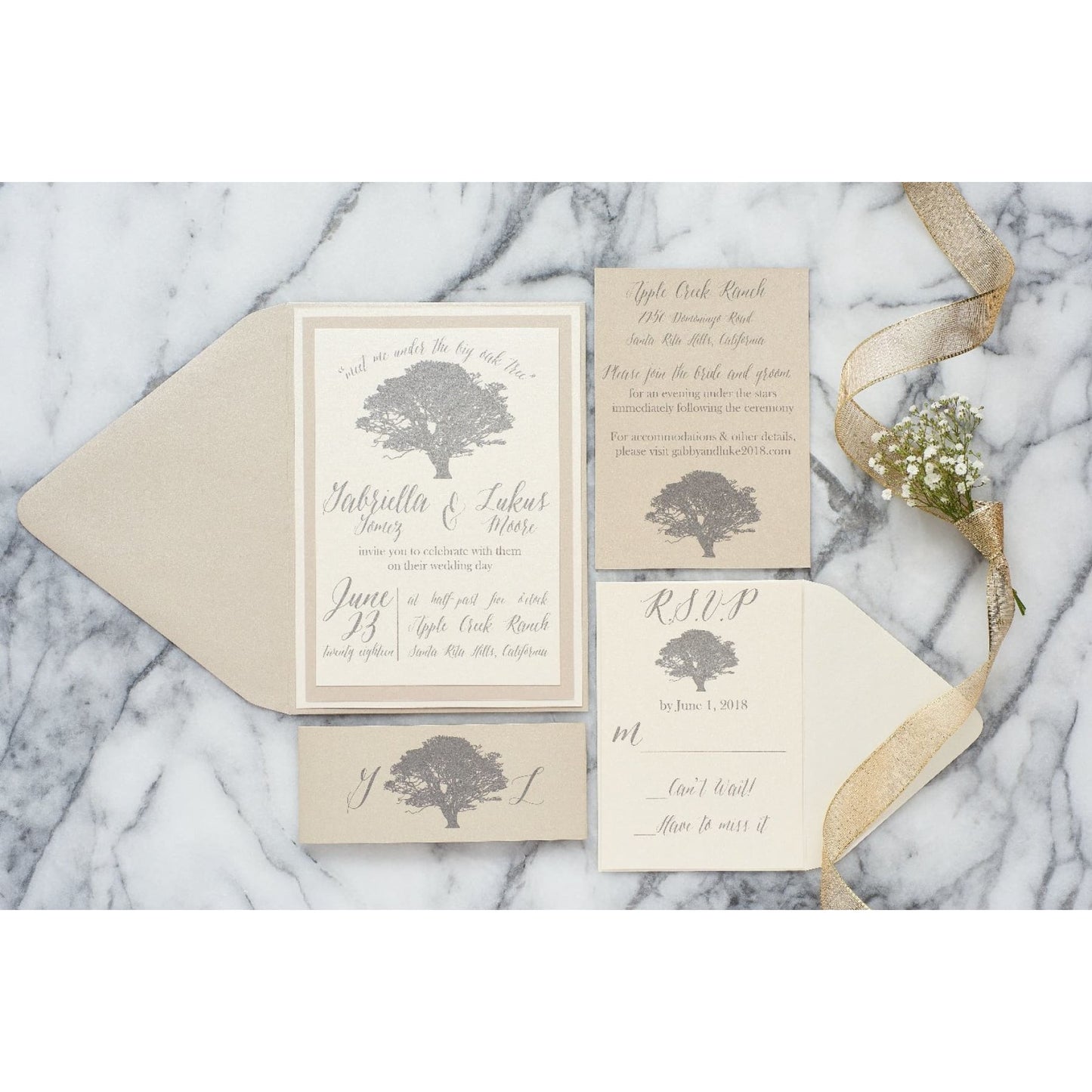 Oak Tree Wedding Invitation Suite, Gabriella - All That Glitters Invitations