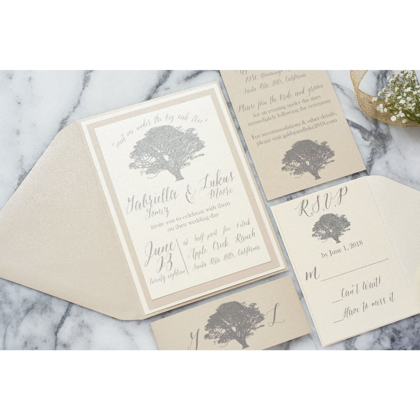 Oak Tree Wedding Invitation Suite, Gabriella - All That Glitters Invitations