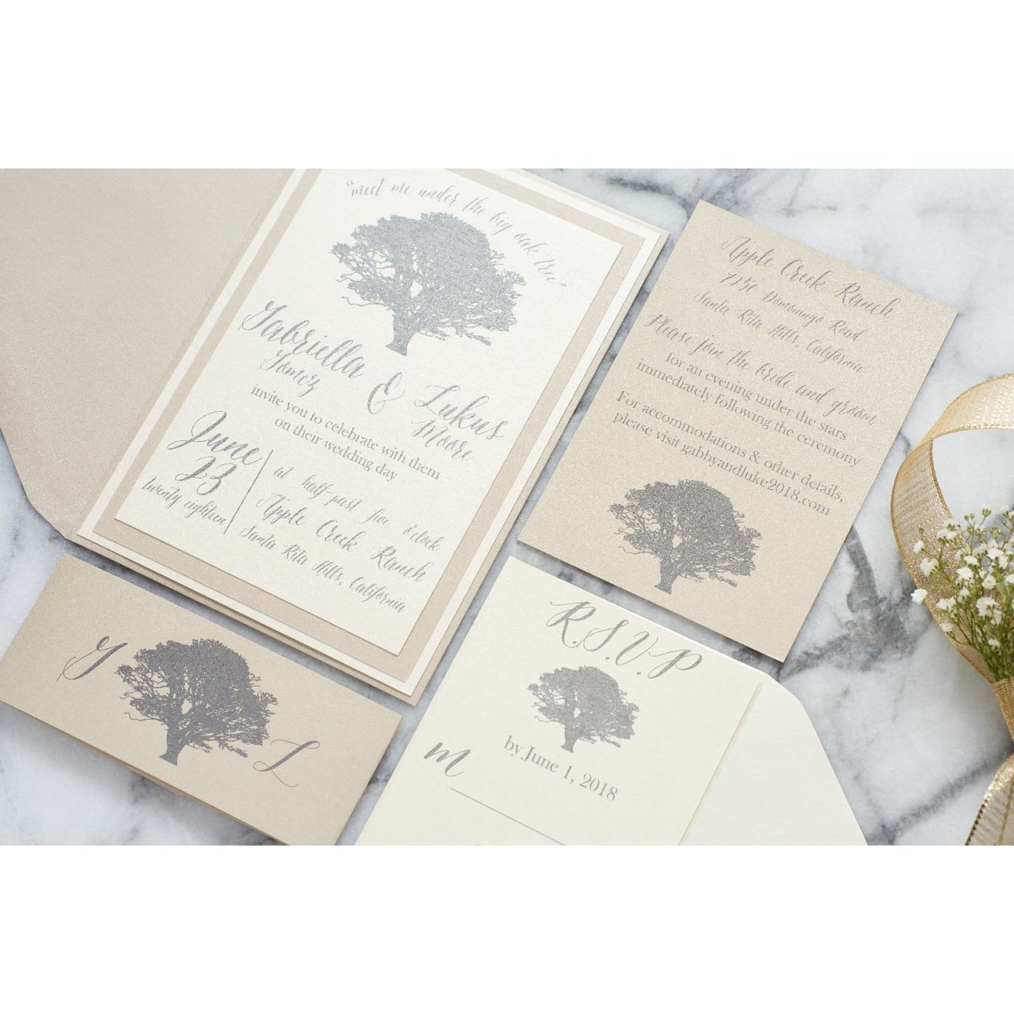 Oak Tree Wedding Invitation Suite, Gabriella - All That Glitters Invitations