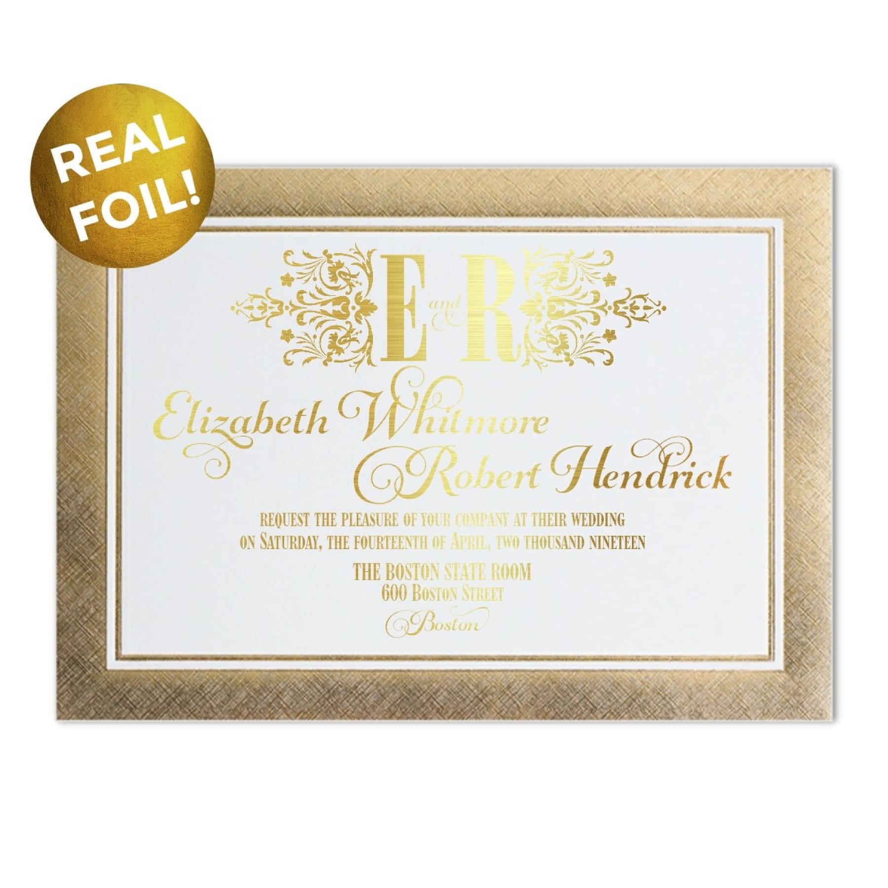 Ornate Foil Border XL Wedding Invitation - All That Glitters Invitations