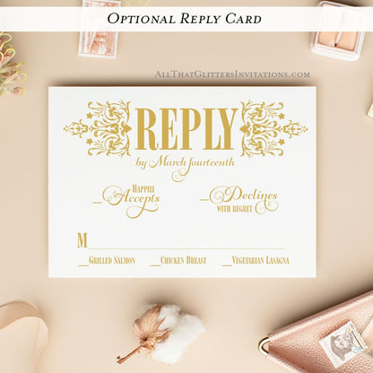 Ornate Foil Border XL Wedding Invitation - All That Glitters Invitations