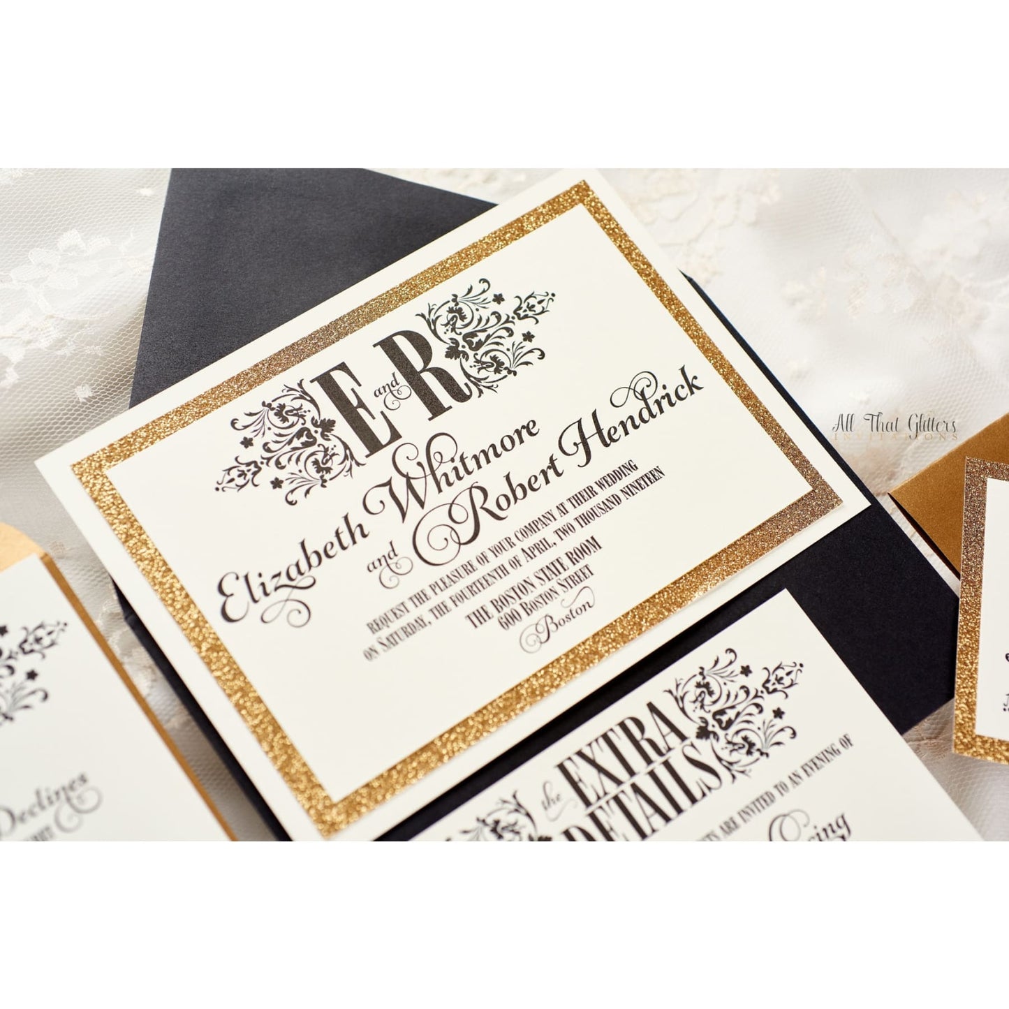 Ornate Wedding Invitation, Elizabeth - All That Glitters Invitations